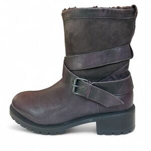 Ross & Snow Emilina Winter Boots Moto Biker Deep Plum Shearling Lug Sole Size 8